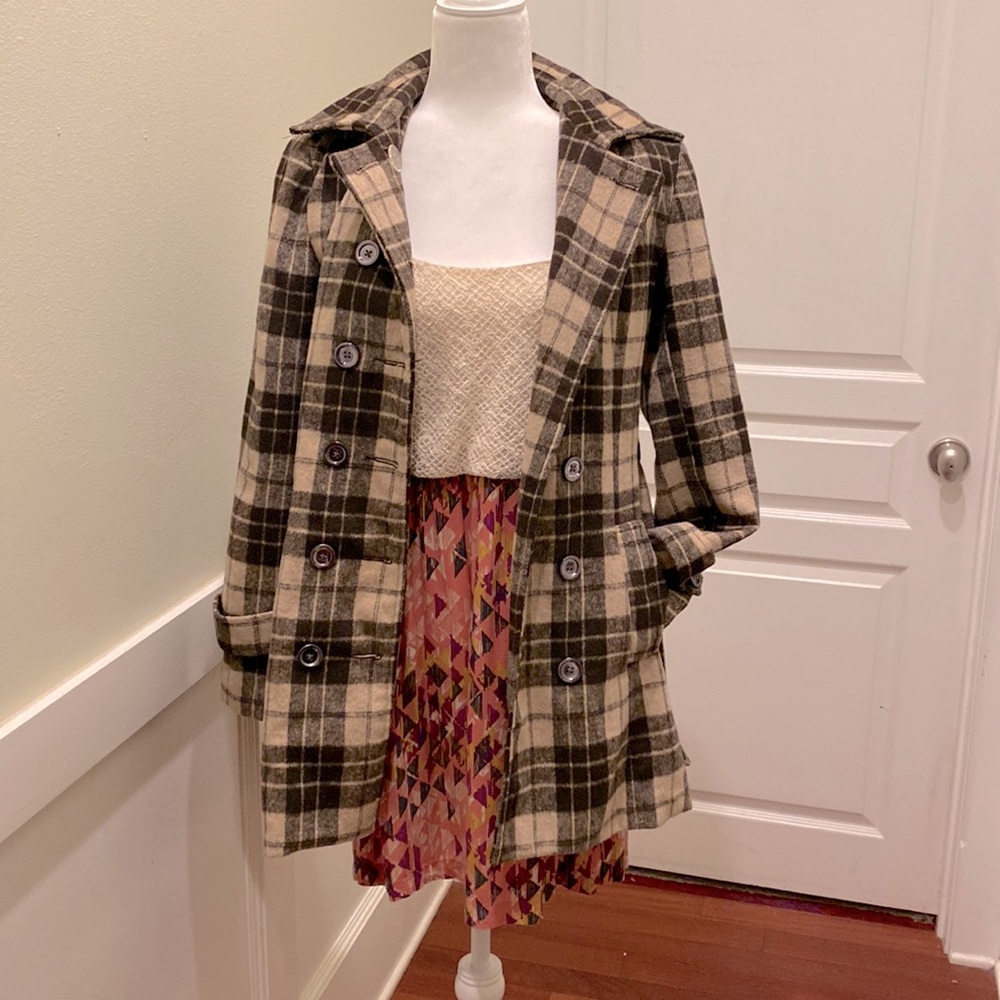 Brown Plaid Pea Coat